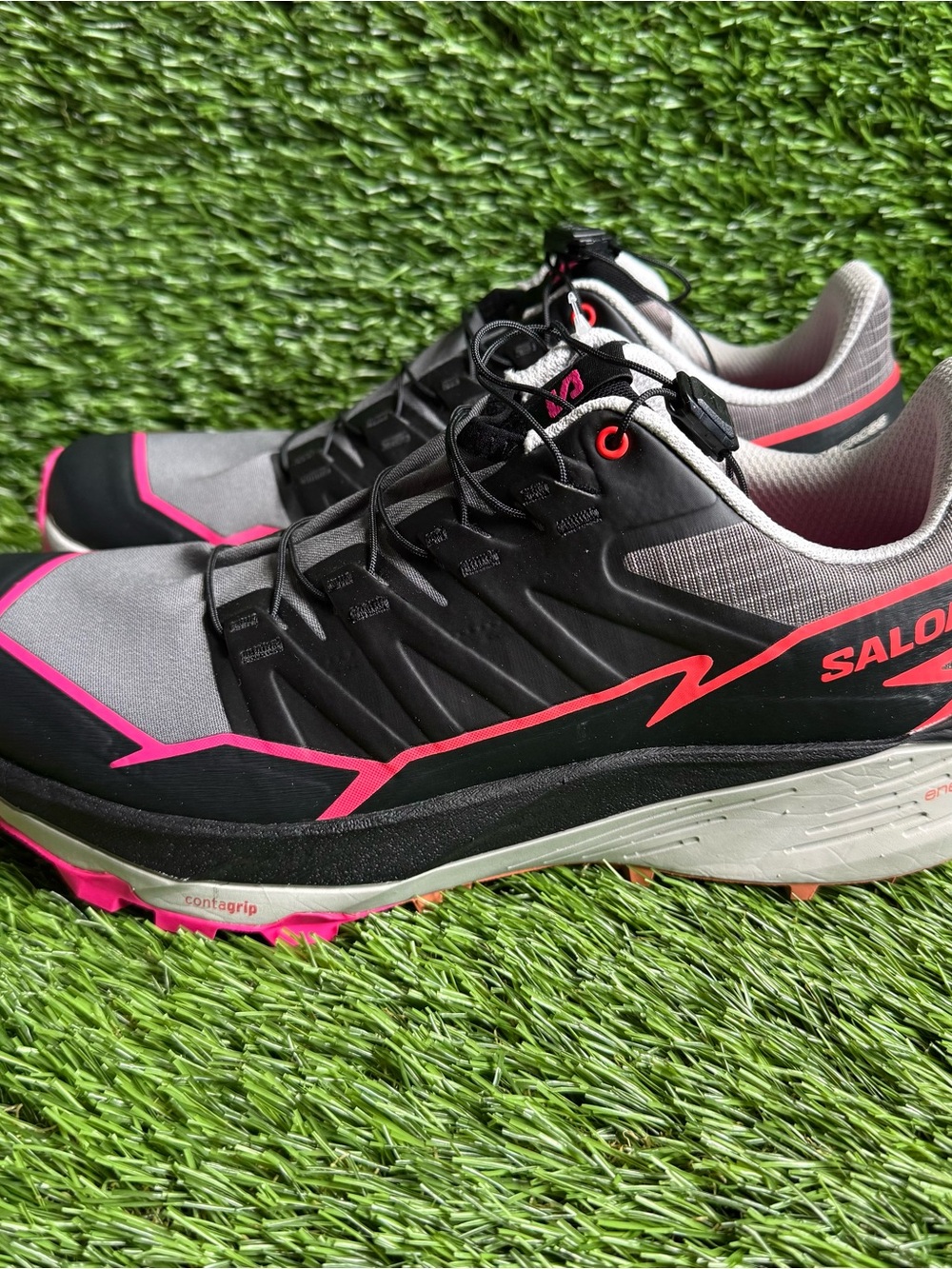 Salomon Thundercross Mens 9 Gray Neon Running Hiking Shoes Plum Glow New 473826
